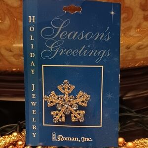 Snowflake Pin By Roman, Inc. Pale Blue And Clear Rhinestones